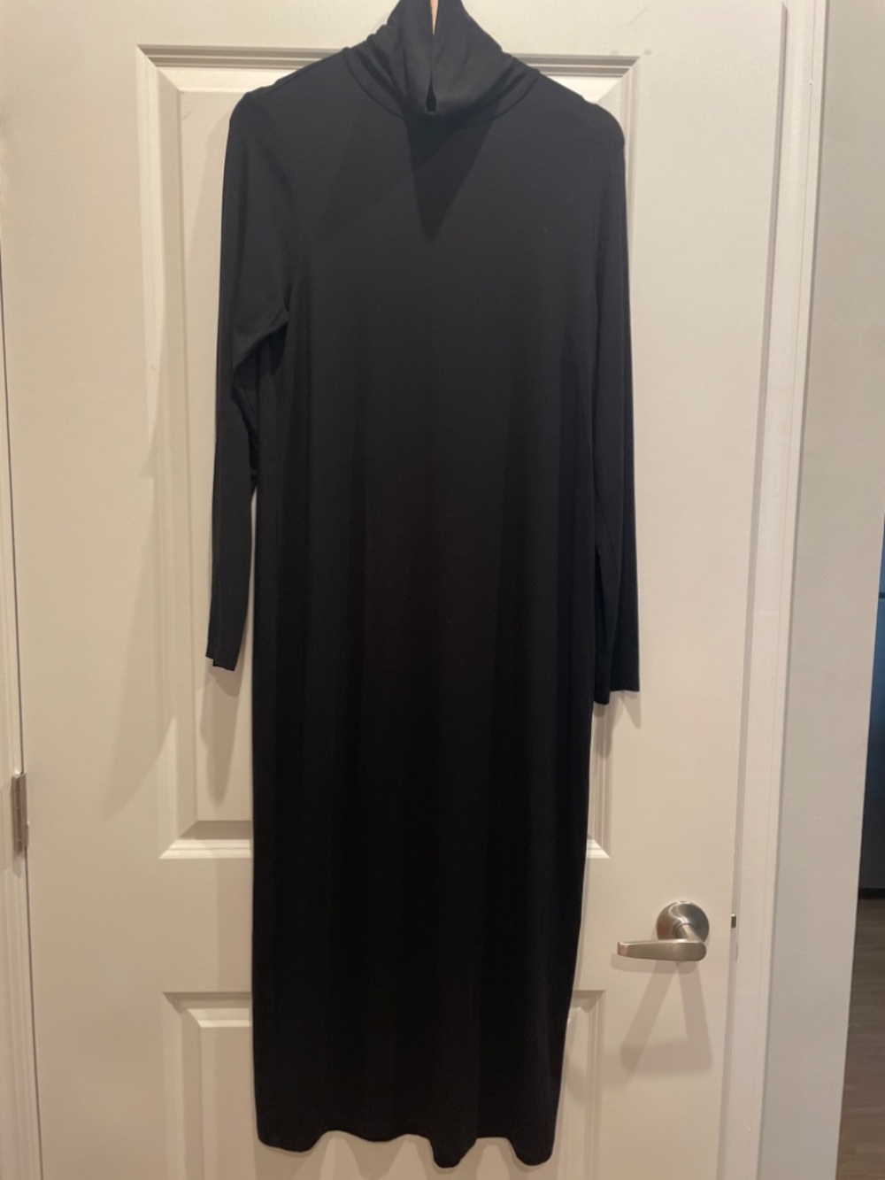 Like New Eileen Fisher Black Jersey Turtleneck Midi Dress Size XS